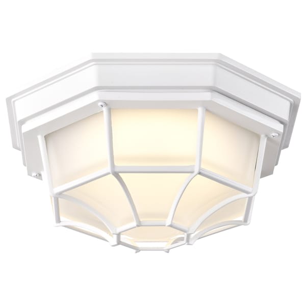 LED Spider Cage Fixture, White Finish With Frosted Glass